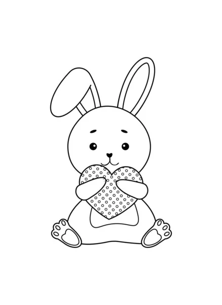 Lapin Pâques Mignon Tenant Coeur Coloriage Page Illustration Vectorielle Pour — Image vectorielle