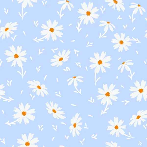 Dodle Bianco Camomilla Fiori Margherita Isolati Sfondo Blu Illustrazione Vettoriale — Vettoriale Stock