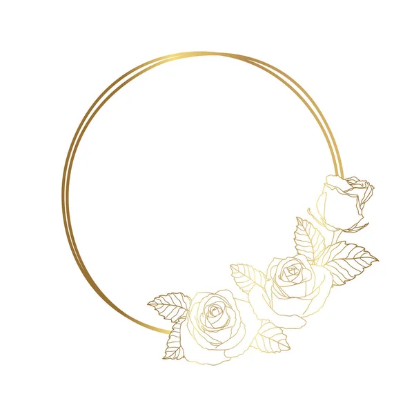 Hand Drawn Golden Roses Flower Wreath Cute Doodle Style Luxury — ストックベクタ