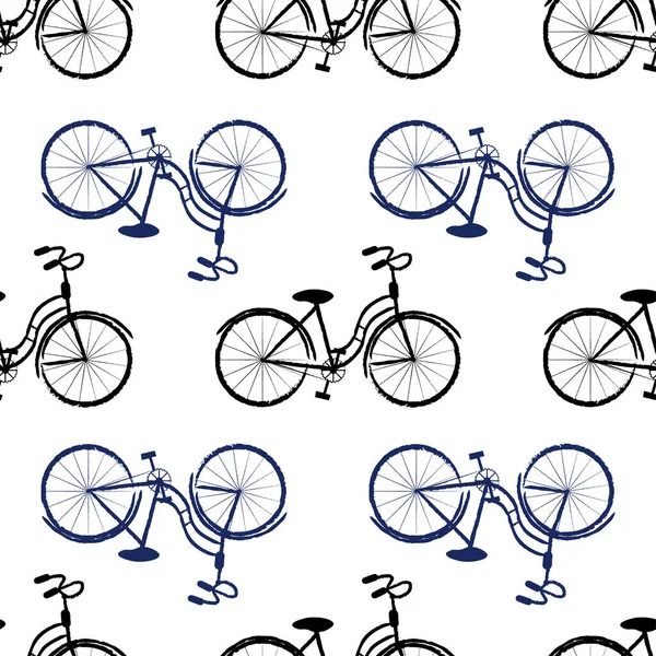 Siyah ve mavi bisiklet pürüzsüz desen. Kumaş, tekstil, kağıt, kart tasarımı veya bebek kıyafetleri için vektör illüstrasyonu.