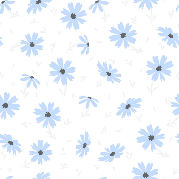 Blue Doodle Chamomile Daisy Flowers Isolated White Background Hand Drawn — Image vectorielle