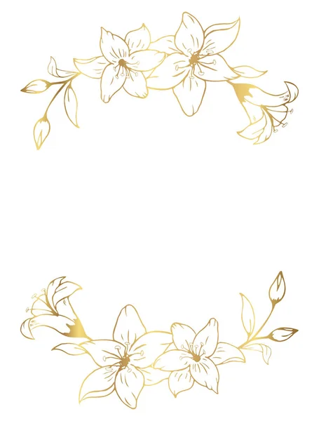 Hand Drawn Golden Lily Flower Semicircles Wreath Composition Cute Doodle — 스톡 벡터