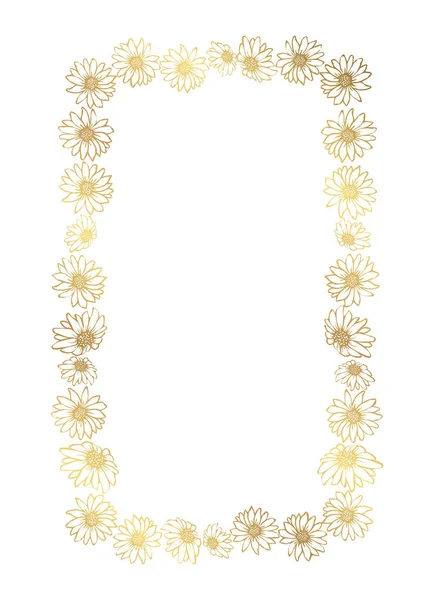 Frame Outline Golden Flowers Chamomile Daisy White Background Doodle Style — Stok Vektör