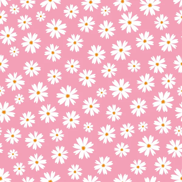 Weiße Doodle Kamille Oder Gänseblümchen Blüten Vereinzelt Auf Rosa Hintergrund — Stockvektor