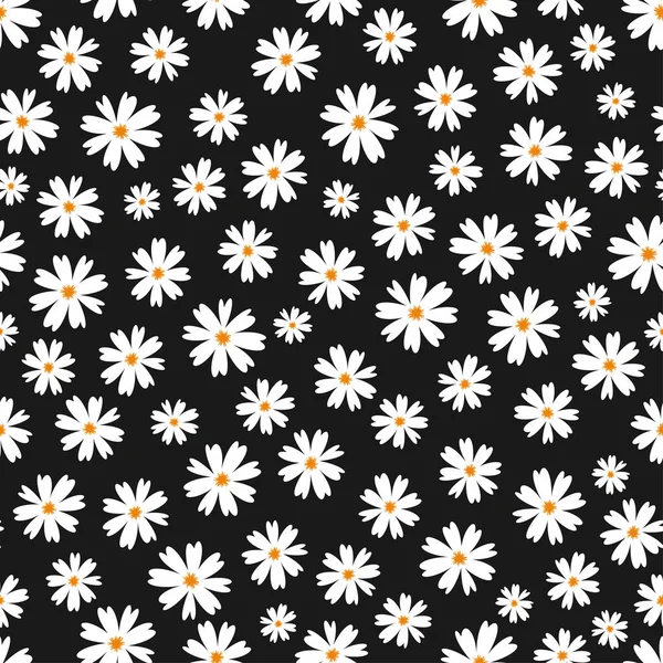 Camomille Doodle Blanche Fleurs Marguerite Isolées Sur Fond Noir Illustration — Image vectorielle