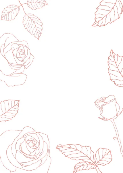 Χέρι Ζωγραφισμένο Ροζ Γραμμή Τριαντάφυλλο Σύνθεση Λουλουδιών Λευκό Φόντο Εικονογράφηση — Διανυσματικό Αρχείο