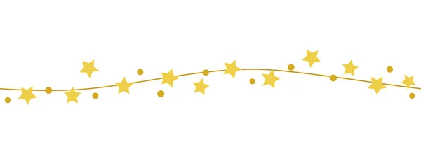 白い背景のシームレスな境界線に黄色の星 リボンとドット パターン バナー 誕生日招待状 パッケージのベクトルイラスト — ストックベクタ