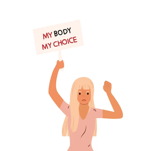 Young Woman Holding Card Body Choice Support Women Rights Protest — Image vectorielle