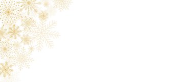 Luxury elegant poster template design with shining golden snowflakes on white background. Vector illustration for Christmas and New Year banner, poster, sale, flier, web, social media, party, cover.