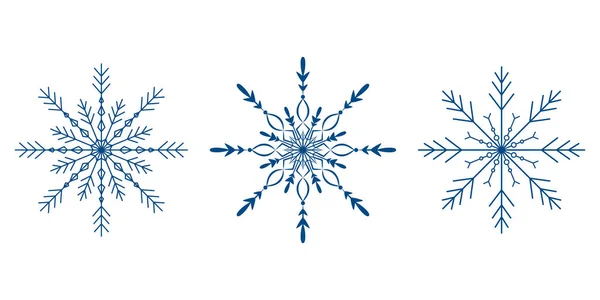 Set Von Blau Gefrorenen Schneeflocken Auf Weißem Hintergrund Vector Mandala — Stockvektor