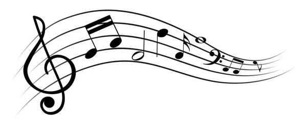 手描きの黒い音楽スタッフとトレブルな音の波のデザインが白い背景に隔離されています プレゼンテーション オーディオのためのバナー — ストックベクタ