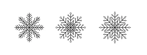 Set Von Schwarzen Eleganten Schneeflocken Auf Weißem Hintergrund Vector Mandala — Stockvektor