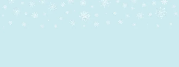 雪片水平シームレスパターンと冬の青の背景 青い背景に白い雪片 クリスマスセール 新年のお祝いのためのベクトル雪の散乱バナー スペースのコピー — ストックベクタ