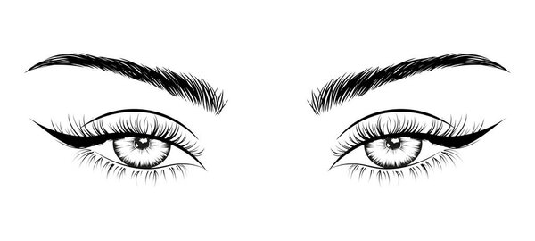 Woman's sexy makeup look with perfectly shaped eyebrows and lashes. Векторная иллюстрация для визитной карточки, типографа, печати. Идеальный салон. Логотип ламинирования бровей и ресниц, социальные сети.