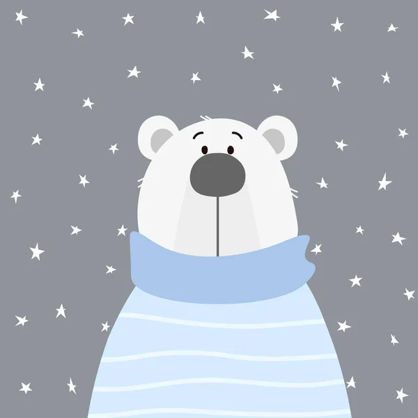 Милый Ручной Рисунок Белого Медведя Звездами Карикатурный Медведь Векторная Иллюстрация — стоковый вектор