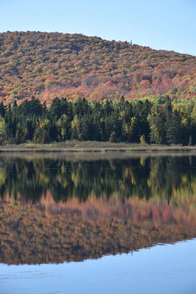 Réflexion Automnale Sur Lac Lac Frontiere Québec Canada — Photo