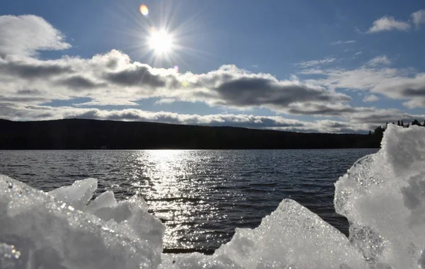 First Ice Lake Sainte Apolline Quebec Canada — Fotografia de Stock