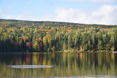 Sonbaharda gölün yansıması, Sainte-Apolline, Quebec, Kanada