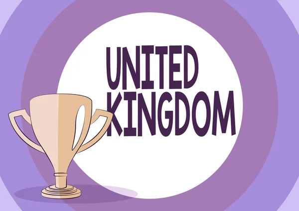 Handwriting text United Kingdom. Internet Concept Island country located off the northwestern coast of Europe Competition Trophy Drawing With Large Blank Space Background. — Stock Photo, Image