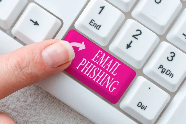 Textová značka zobrazující e-mail Phishing. Obchodní přístup E-maily, které mohou odkazovat na webové stránky, které distribuují malware psaní obtížné programové kódy, psaní nové učebnice — Stock fotografie