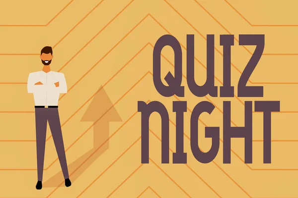 El yazısı tabelası Quiz Night. Çevrimiçi Belgeler ve Bilgiler Toplayan, Veri Giren ve Kaydedilen Kişiler Arasındaki Akşam Test Bilgi Yarışması Üzerine Yazılan Sözcük — Stok fotoğraf