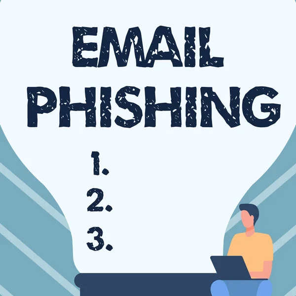Konceptuální zobrazení Email Phishing. Koncept znamená e-maily, které mohou odkazovat na webové stránky, které distribuují malware Gentleman sedí a pomocí notebooku vedle velké žárovky. — Stock fotografie
