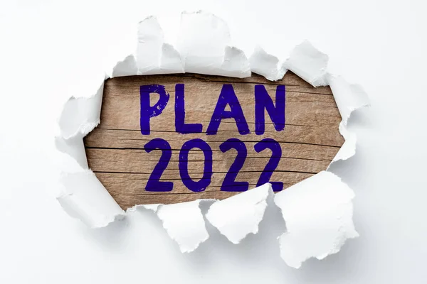 Szöveg jel mutatja terv 2022. Üzleti ötlet részletes javaslat elérése valamit jövőre helyettesíti a régi tapéta tervezés, létrehozása új fal minta és elrendezés — Stock Fotó