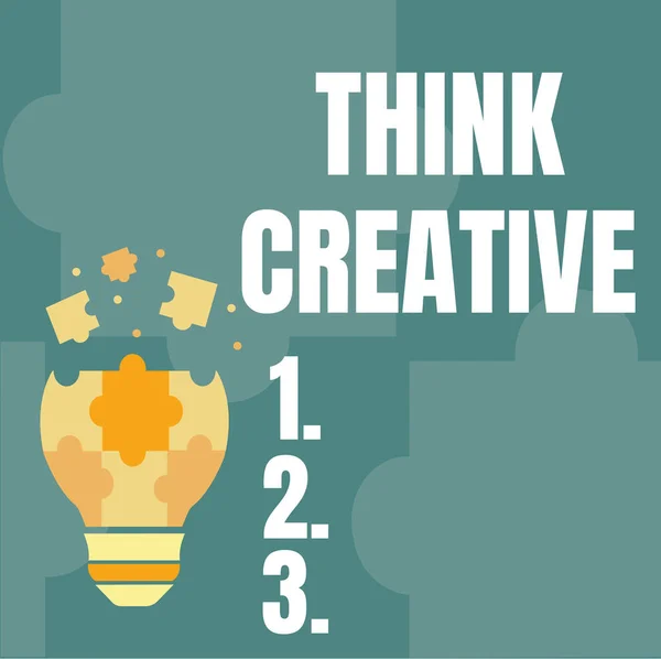 Podpis konceptualny Think Creative. Podejście biznesowe Zdolność postrzegania wzorców, które nie są oczywiste Abstrakcyjna burza mózgów Problem i rozwiązanie, Ostrożne myślenie koncepcja — Zdjęcie stockowe