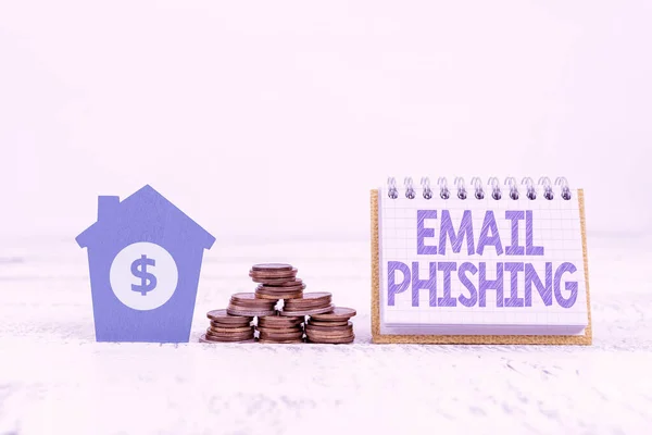 Leyenda conceptual Email Phishing. Visión general del negocio Emails que pueden enlazar a sitios web que distribuyen malware Preparación de planes de casa, Ideas de inversión para el hogar, Mejora de la vivienda fresca — Foto de Stock