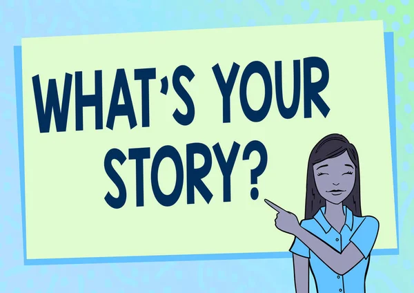 Texto a mano What S Your Story Question (en inglés). Palabra para preguntar a la persona acerca de sus acciones de la vida pasada eventos Creación de historias cortas interesantes en línea, Entrando en comandos de computadora —  Fotos de Stock