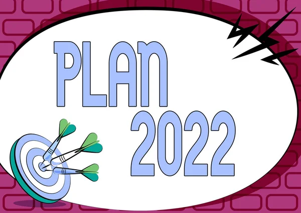 Schrijven weergeven van tekst Plan 2022. Zakelijk overzicht gedetailleerd voorstel doet volgend jaar iets bereiken Presentatie van boodschap over het raken van doel Concept, Abstract Aankondigen van doel — Stockfoto