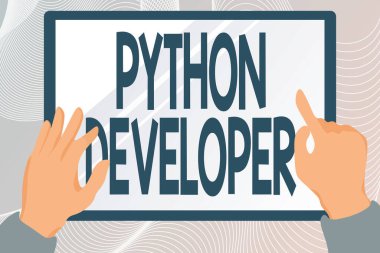 İlham veren Python Geliştiricisini gösteren metin. Sunucu tarafındaki web uygulaması mantığının yazılmasından sorumlu kavramsal fotoğraf Tablet Çizim Masasına Çizim Elleri Çizimi Bilgiyi Gösteriyor.