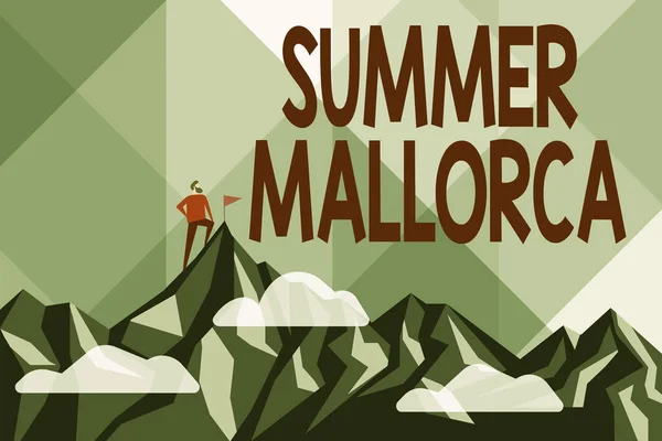 Tekst pokazujący inspirację Summer Mallorca. Przegląd działalności gospodarczej Spędzenie sezonu wakacyjnego na Balearach Hiszpanii Abstrakcyjny Cel Osiągnięcia I Osiągnięcia, Rezultat Ciężkiej Pracy Pojęcia — Zdjęcie stockowe