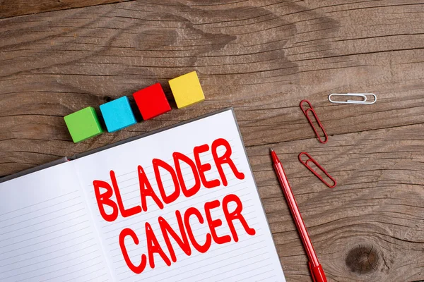 Handwriting text Bladder Cancer. Word for form of cancer that begins in the lining of the bladder Stack of Sample Cube Rectangular Boxes On Surface Polished With Multi-Colour