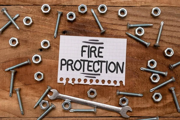 Text caption presenting Fire Protection. Concept meaning measures taken to prevent fire from becoming destructive New Ideas Brainstoming For Maintenance Planning Creative Thinking