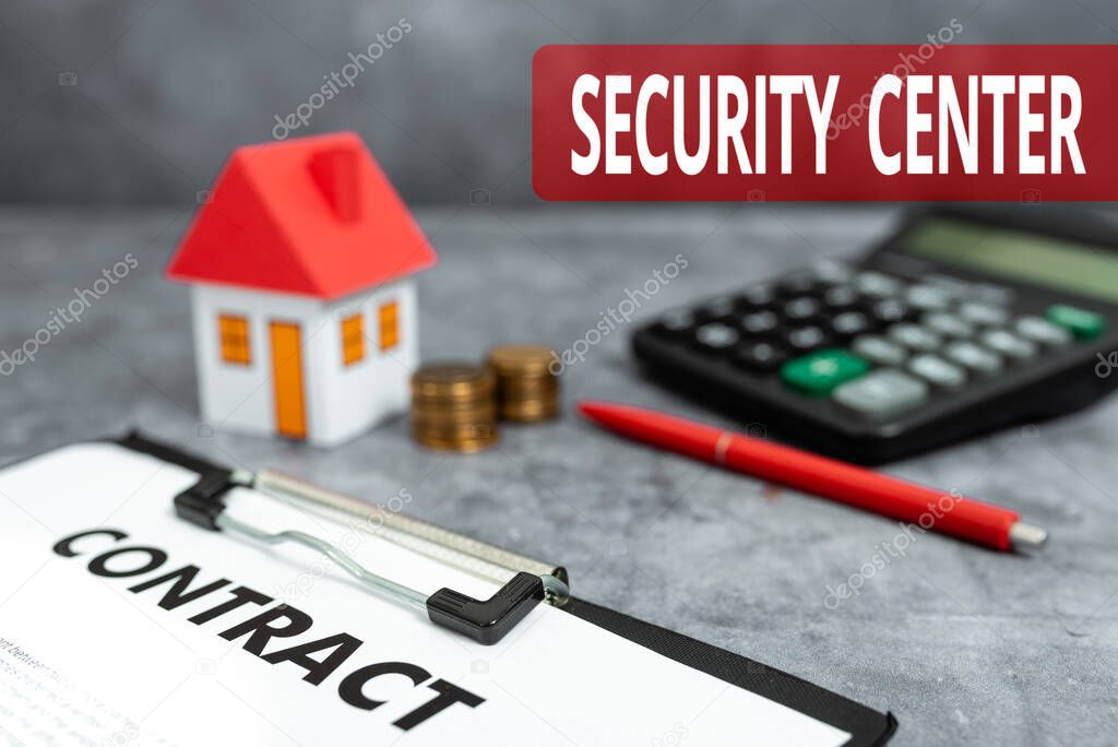 Handwriting text Security Center. Word for centralized unit that deals with security issues of company Buying New House Ideas, Property Insurance Contract,Home Sale Deal