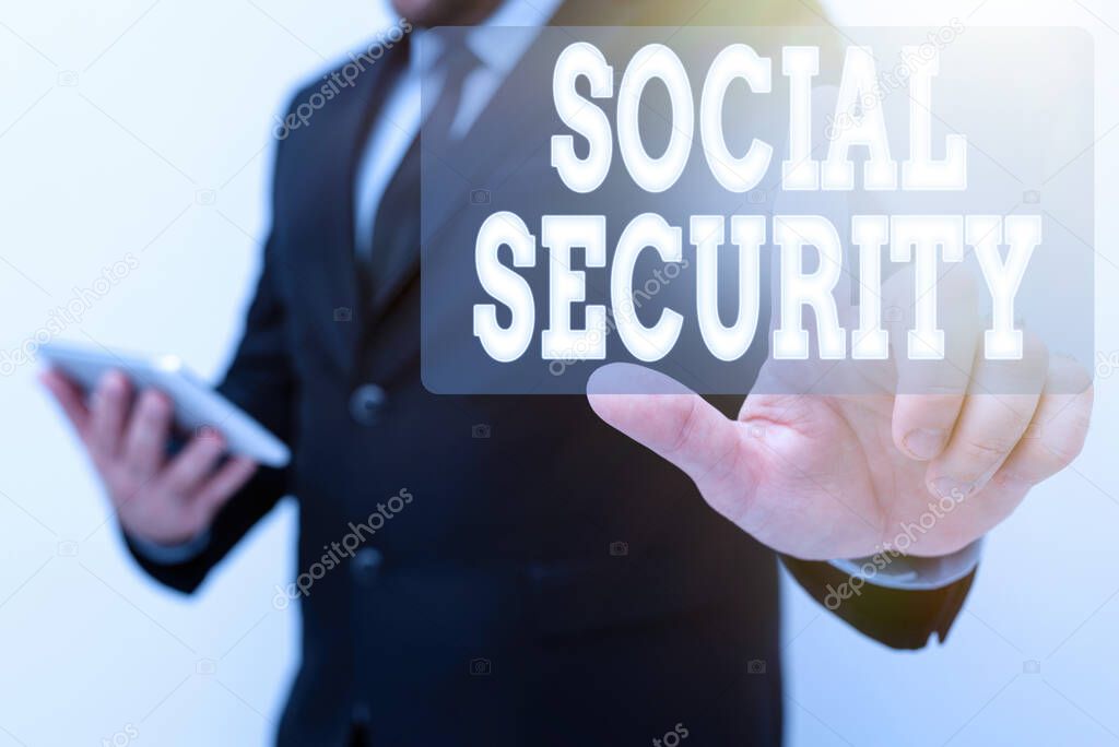 Text showing inspiration Social Security. Business overview government system that provide monetary assistance to showing Presenting New Technology Ideas Discussing Technological Improvement