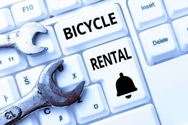 Text sign showing Bicycle Rental. Business concept a business which rents out bikes to tourists or travellers Internet Browsing And Online Research Study Doing Maintenance And Repairs