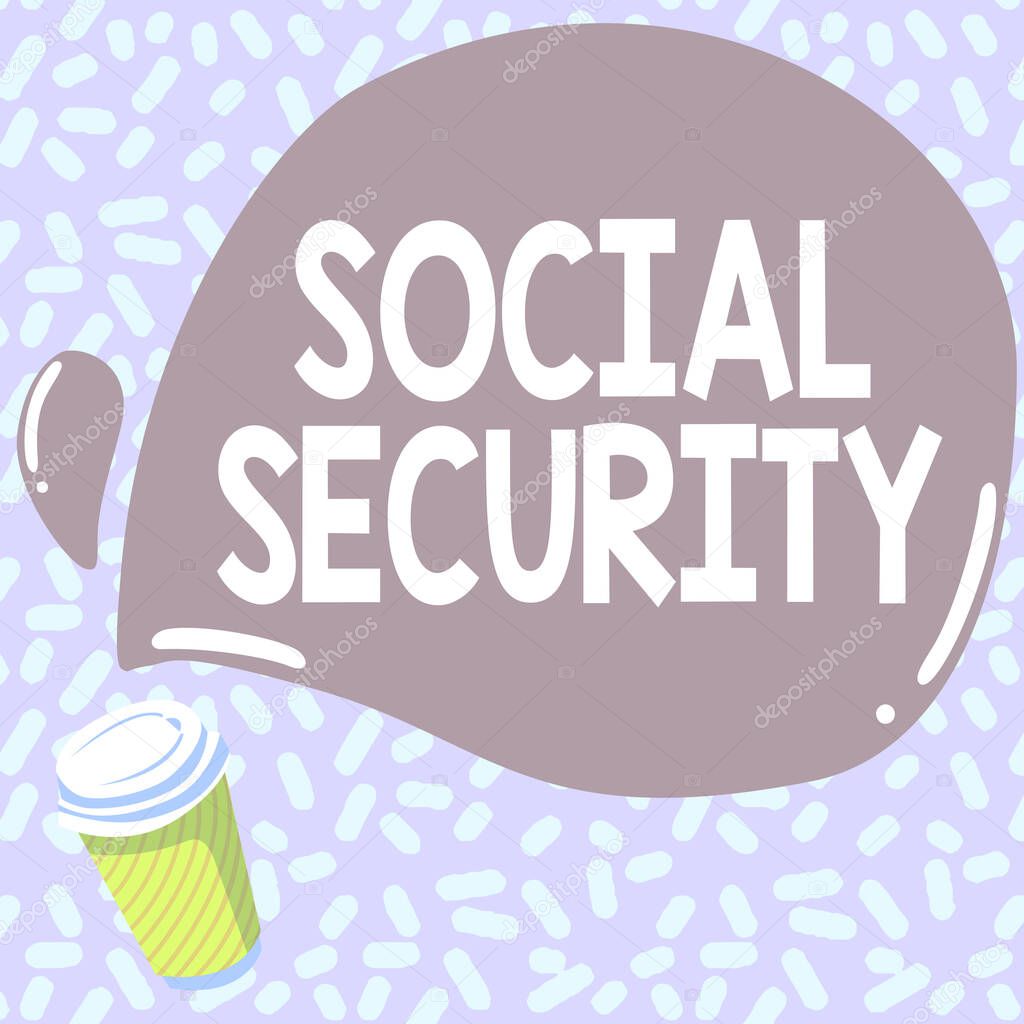 Handwriting text Social Security. Internet Concept government system that provide monetary assistance to showing Colorful Design Displaying Message, Abstract Coffee Shop Menu