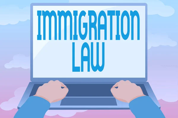 Texto mostrando inspiração Lei de Imigração. Visão geral do negócio Emigração de um cidadão deve ser legal na tomada de viagens Edição e formatação de artigos on-line, Digitação de conteúdo de leitura criativa — Fotografia de Stock