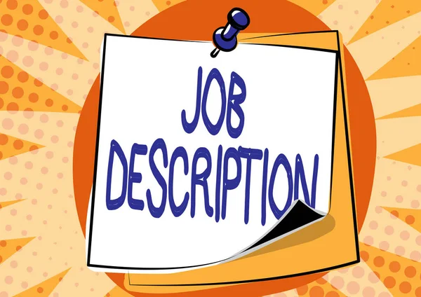 Hand writing sign Job Description. Business overview A document that describes the responsibilities of a position Colorful Message Presentation Ideas, Sticky Notes Message Reminder — Stock Photo, Image