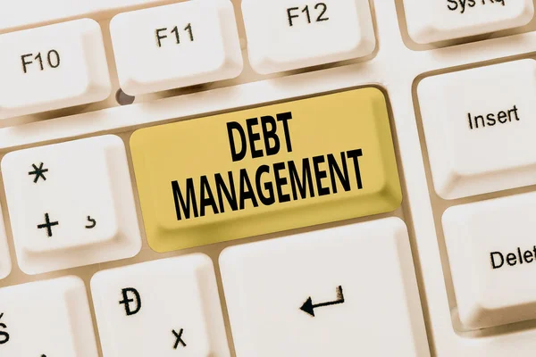 Konzeptionelles Debt Management. Die formelle Vereinbarung zwischen einem Schuldner und einem Gläubiger Online-Dokumentationsideen, Hochladen wichtiger Dateien ins Internet — Stockfoto