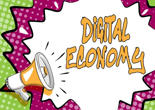 Texto manuscrito Economía Digital. Concepto que significa red mundial de actividades y tecnologías económicas Diseño colorido Mostrando un mensaje importante, Resumen Anunciando noticias — Foto de Stock