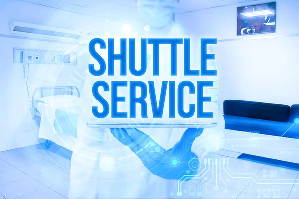 Writing displaying text Shuttle Service. Word for vehicles like buses travel frequently between two places Woman Suit Writing On Screen Holding Tablet Showing Futuristic Technology.