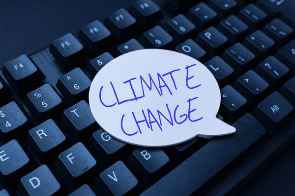 Text caption presenting Climate Change. Business showcase change in the expected pattern of average weather of a region Composing New Email Message, Researching Internet For Informations — Stock Photo, Image