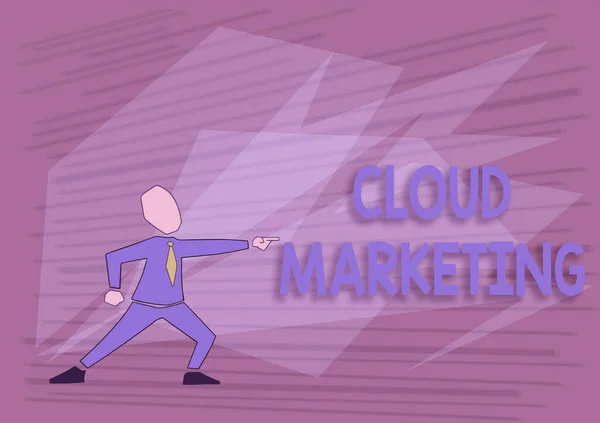 Skrivtecken för hand Cloud Marketing. Internet Concept Processen för en organisation att marknadsföra sina tjänster Man In Suit Ritning Peka framåt Visar Ledarskap. — Stockfoto