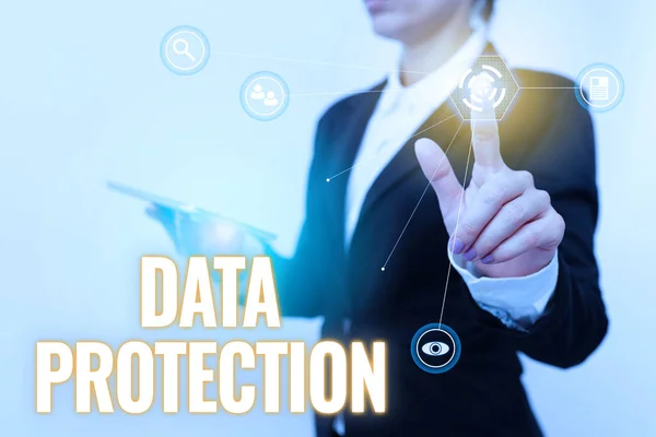 Вдохновение показывает знак Защита данных. Бизнес-идея Защита IP-адресов и персональных данных от вредоносного программного обеспечения. — стоковое фото
