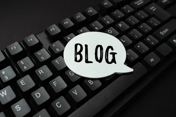 Inspiration showing sign Blogquestion. Word Written on regularly updated website web page run by individual Entering New Programming Codes, Typing Emotional Short Stories — Stock Photo, Image