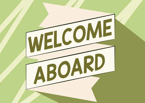 Handwriting text Welcome Aboard. Business approach Expression of greetings to a person whose arrived is desired Folded Paper Sash Drawing In Zigzag Pattern.