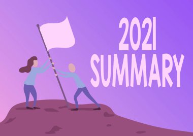 İlham 2021 Özetini gösteren metin. Geçen yılki olayları özetlemek için ana eylemler ya da iyi gösteriler Erkek ve Kadın Dağ Zirvesine Bayrak Çekiyor.